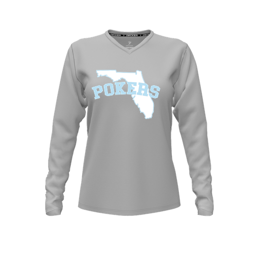 [FTLVCFGY-FYXS-LOGO1] Decker Comfort T-Shirt (Female Youth XS, Gray, V Neck, Logo 1, Long Sleeve)