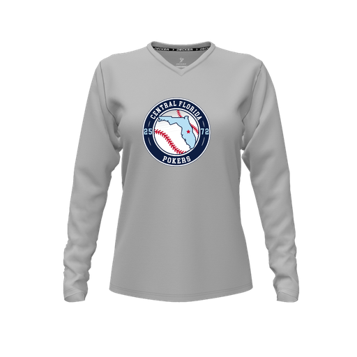 [FTLVCFGY-FYXS-LOGO3] Decker Comfort T-Shirt (Female Youth XS, Gray, V Neck, Logo 3, Long Sleeve)